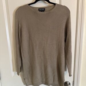 Ann May Beige Tan Waffle Knit 100% Silk Long Sleeve Tunic Sz XS Classic